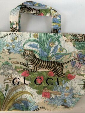 pre-owned GUCCI Tote Bag Fashion Canvas Shoulder Bag Tiger Floral
